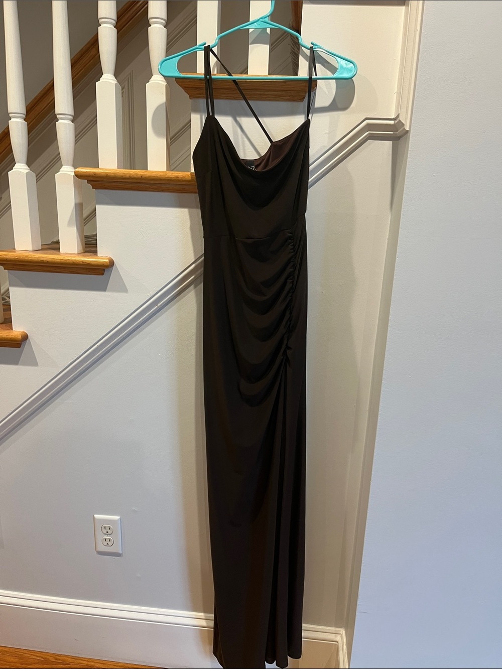 Windsor Brown Cowl Neck one shoulder Strap Maxi Dress